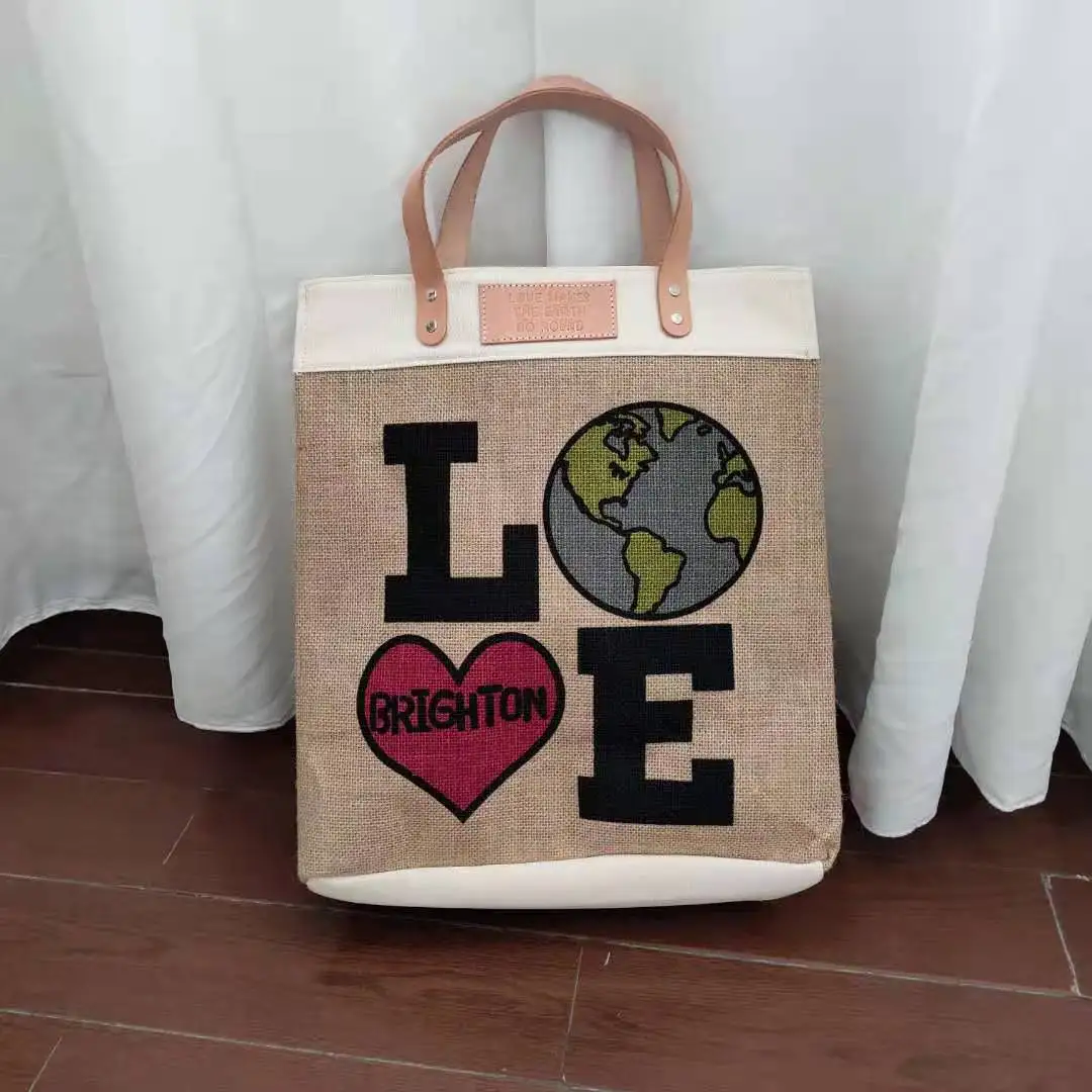 

HOT Eco Bag Reuseable Burlap Jute Tote Bag Women Casual Large Capacity Travel Beach Storage Handbag Shopping Party Shoulder Bags