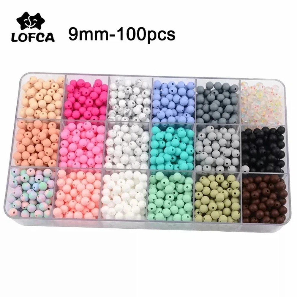 Teething toys,baby teething toys,silicone teething toys,silicone beads,silicone teething beads,silicone teether 100 pcs Baby Teethers Silicone Beads 9mm Toddlers Toys for necklaces pacifier holder