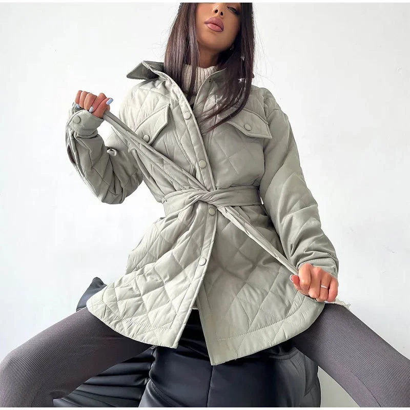 Winter Jacket Women Fashion Coat Colour Parkas Quilted Coat Long Sleeve Turn-down Collar Button Pockets New Ladies Winter Jacket