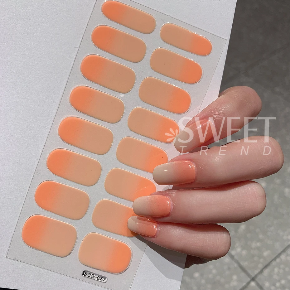 6pcs/set Baking Free Solid Gradient Full Cover Nail Sticker Patch Strips Nail Polish Strips Wraps for Women Manicure Decoration