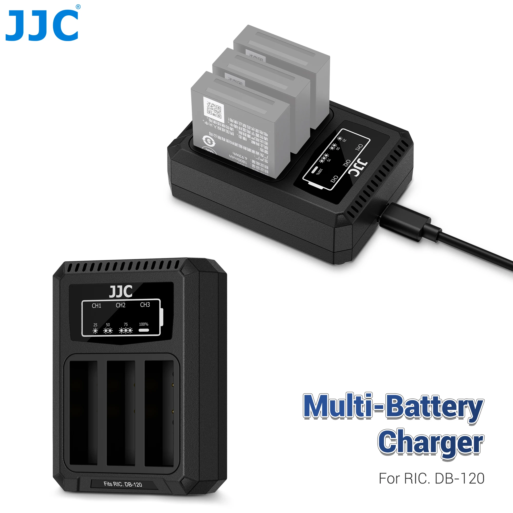JJC USB 타입 C 카메라 배터리 충전기 (리코 DB120, 리코 GR IV HDF 모노크롬, 리코 GRIV, GR IV, 리코 GR4 배터리용)