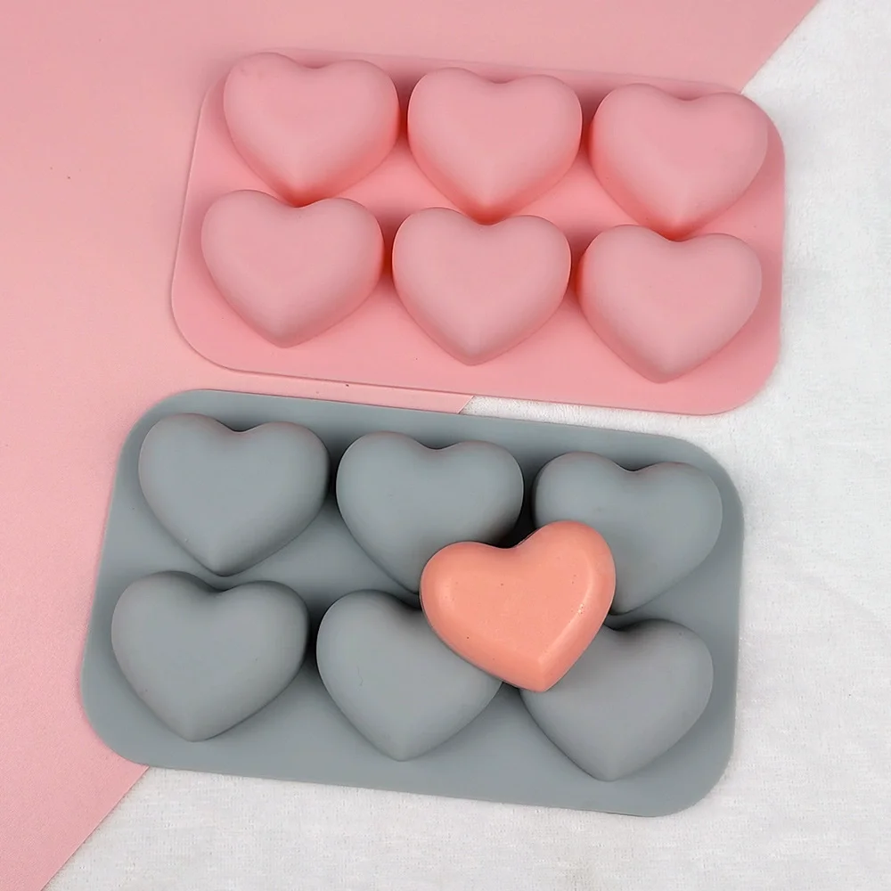 Valentine's Day 6-cavity Heart-shaped Silicone Baking Mold Love Chocolate Candy Cookies Ice Mold Gift Soap Candle Making Set