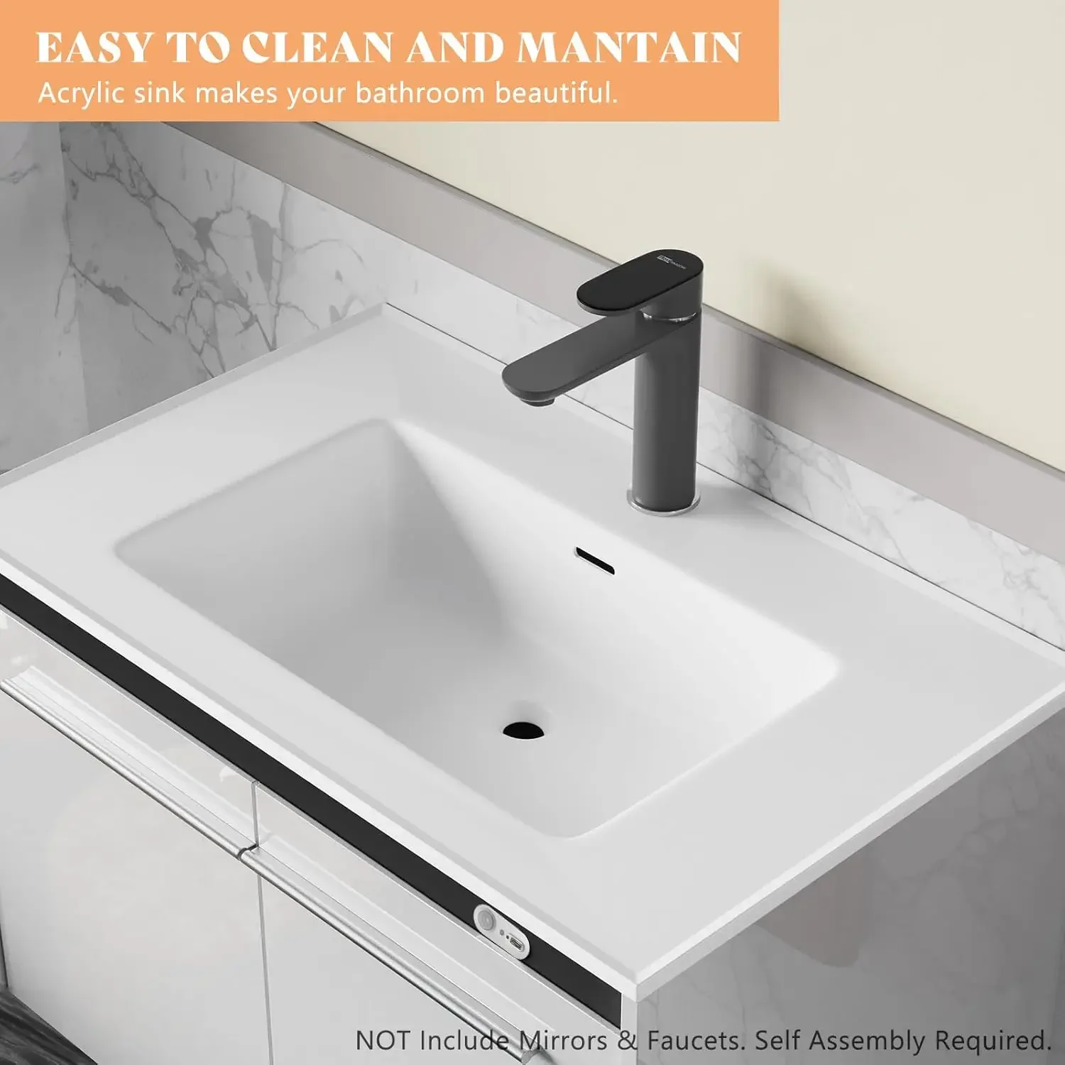 31" LED Floating Bathroom Vanity with Sink, High Gloss Single Sink Wall Mounted Bathroom Storage Vanity Cabinet, Modern Bathroom 4