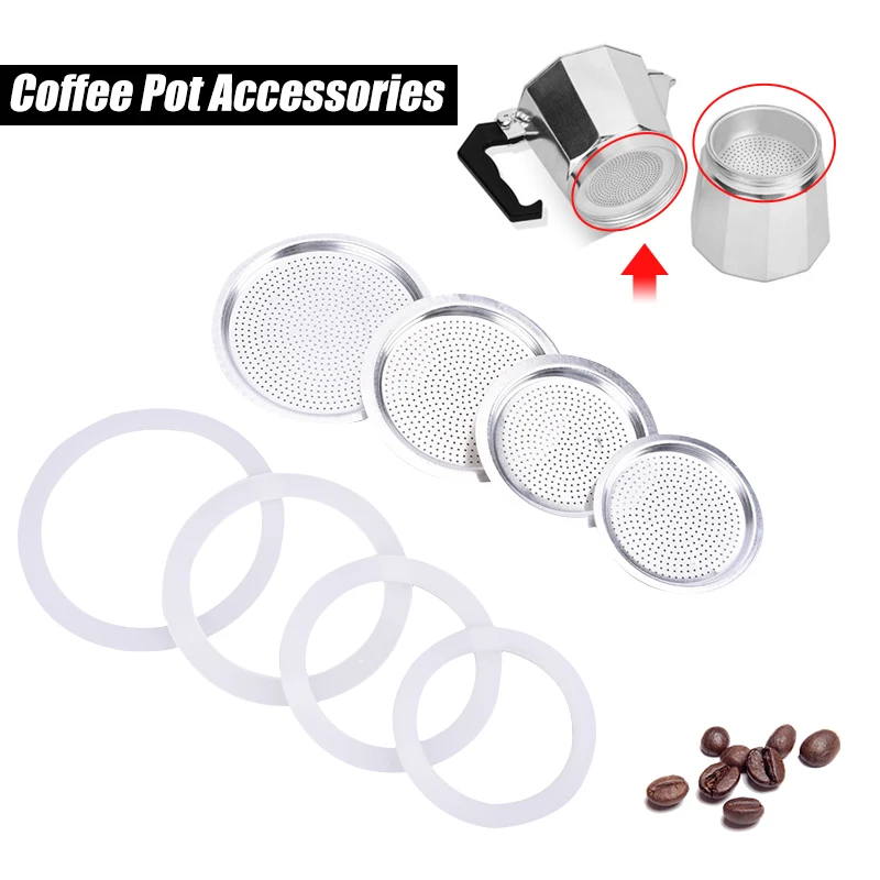 3 Silicone Gaskets And 1Pc Aluminum Filter Moka Pot With 3/6/9/12 Cup Moka Express Coffee Bottle