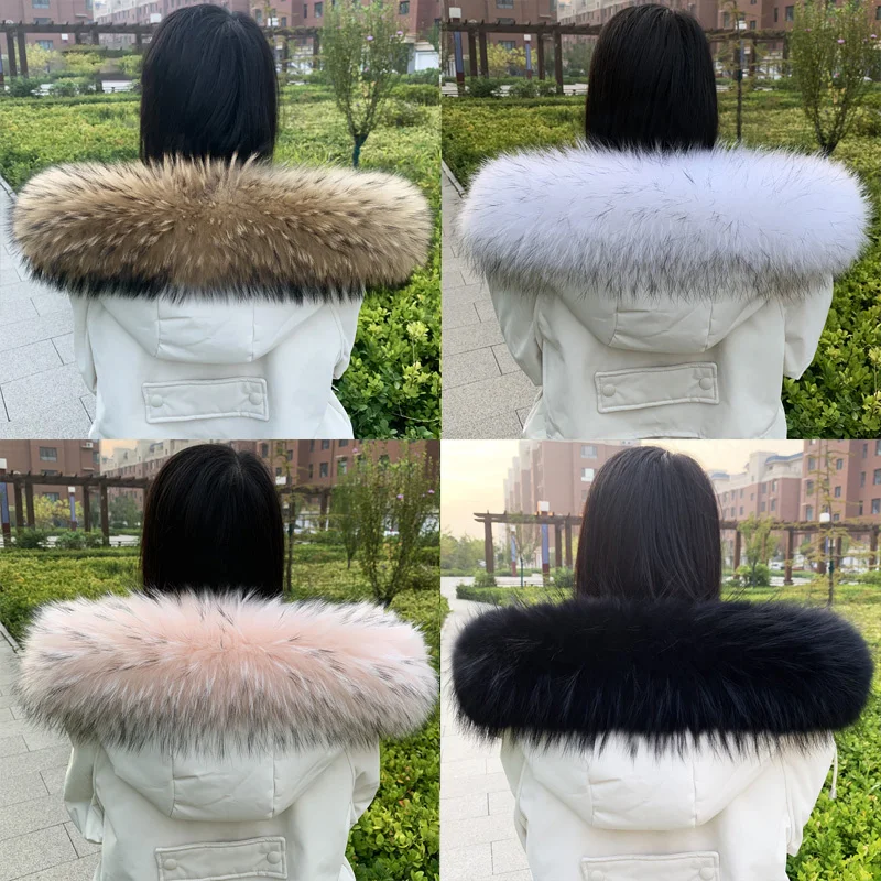 

Raccoon Fur Collar Winter Warm Natural Furry Fur Hood Trims Genuine Fur Scarf For Women Real Fur Decor For Coat Female Shawls