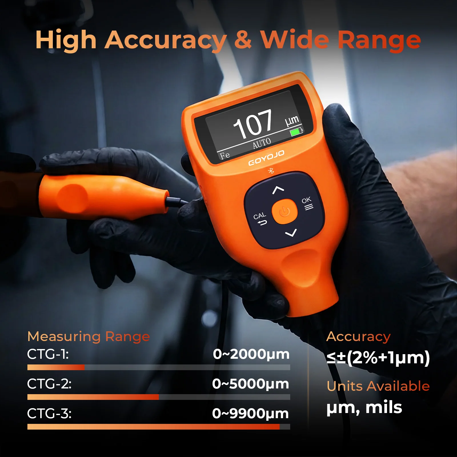 Digital Paint Thickness Gauge Built-in Bluetooth 0.0-9900μm Fe/Al/Zi Putty Car P