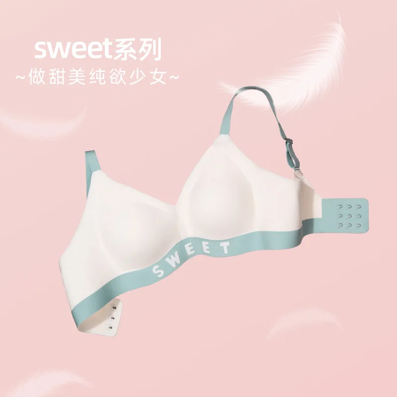 

Цельный бесшовный бюстгальтер «конфетные контрастные» с маленькой грудью, французское нижнее белье, бюстгальтер без косточек