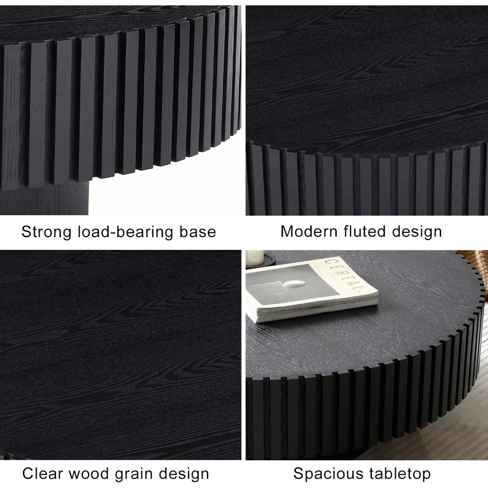31" Round Black Coffee Table for Living Room, Mid Century Modern Coffees Tables with Sturdy Pedestal, Coffee Table 5