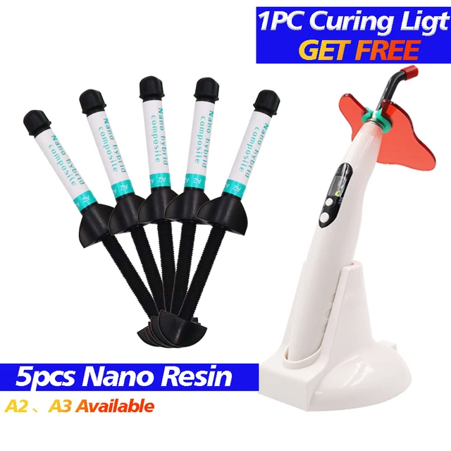 Dental Resin Material 5pcs A2 or A3 Get Free Light Oral LED Lamp Wireless Curing Dentist Cordless Cure Light Composite Lighting