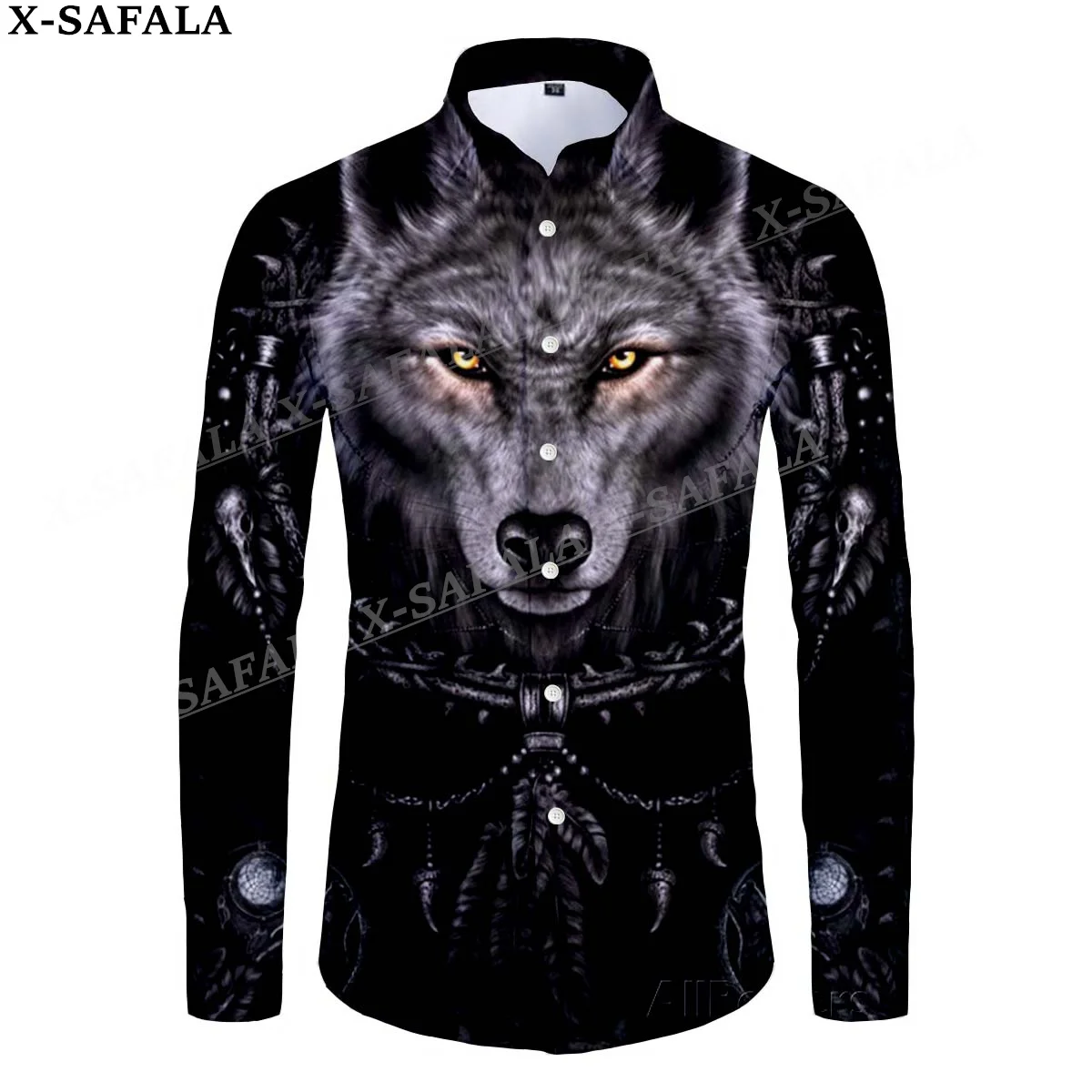 

Native Dark Wolf Moon Dream Catcher 3D Print Men's Luxury Shirt Turn-down Collar Buttoned Up Long Sleeve Tops Hip Hop Tee-5