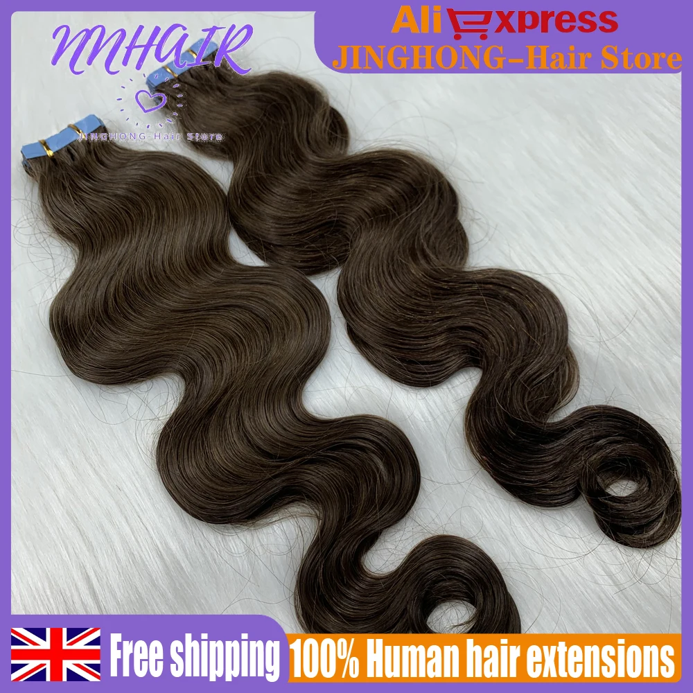 22" Wave 100 Human Hair Extensions Invisible Tape In Remy Hair