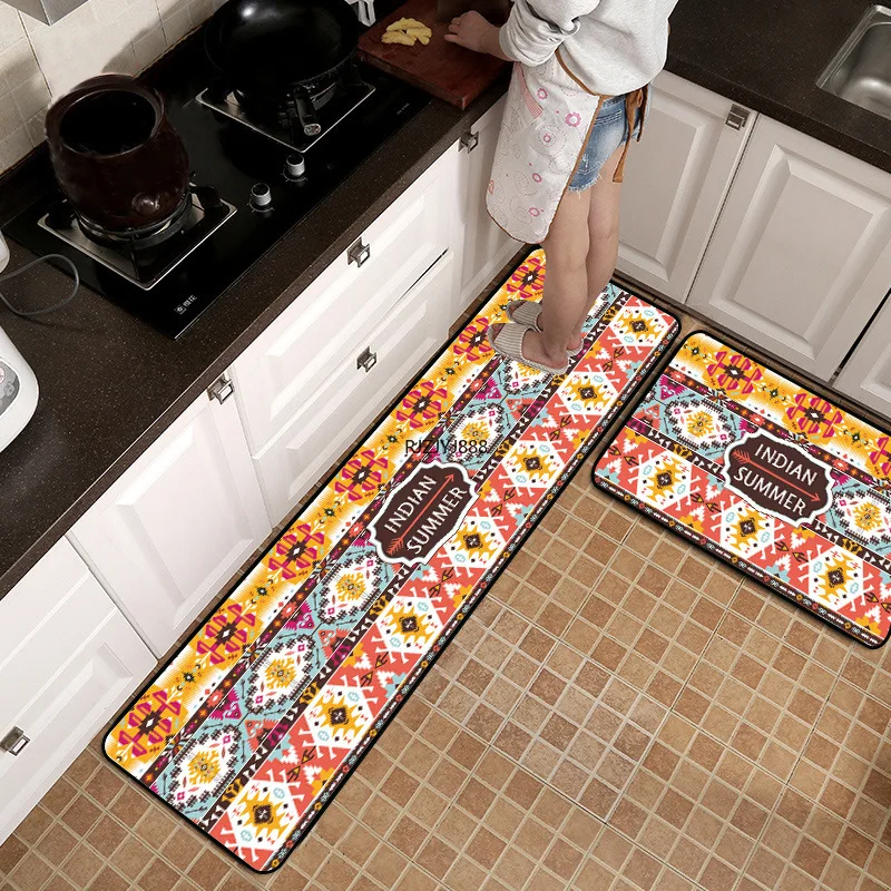 

New Indian ethnic style color multi-color kitchen starter mat anti-slip mats dirt-resistant waterproof combination floor mat