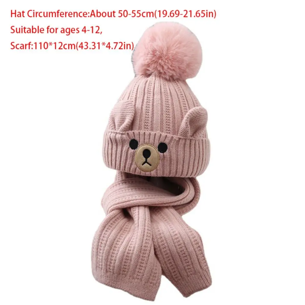 Comfortable Plush Bear Children Scarf Hat Set Cartoon Warm Wool Beanie Neck Warmer Cute Warm Knitted Cap Girls