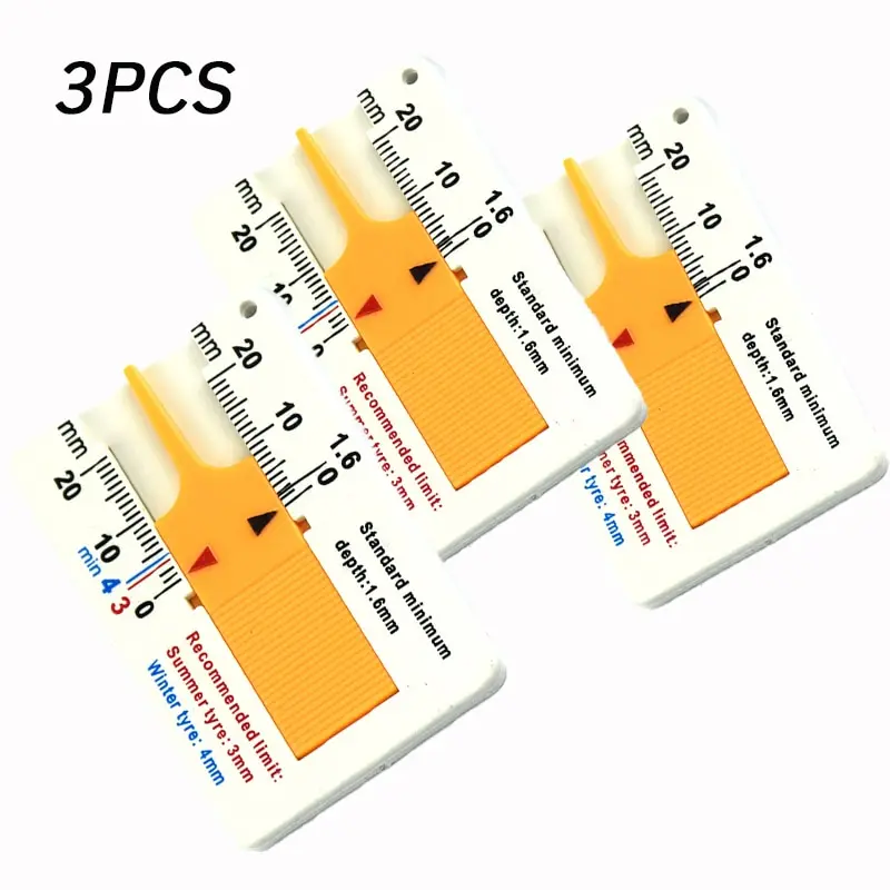 Tyre Tread Depth Gauge 3pcs Plastic Tire Pattern Ruler Scale Clear Portable Durable Creative Tire Pattern Depth Ruler Vernier Depth Caliper 0 to 20mm