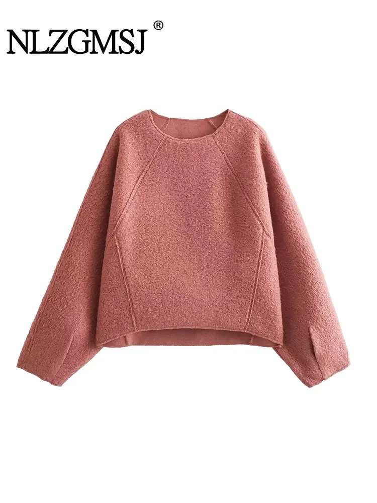 

Nlzgmsj TRAF 2024 Autumn Plush Warm Sweatshirt Women O-neck Long Sleeve Pullovers Tops Female Casual Loose Streetwear