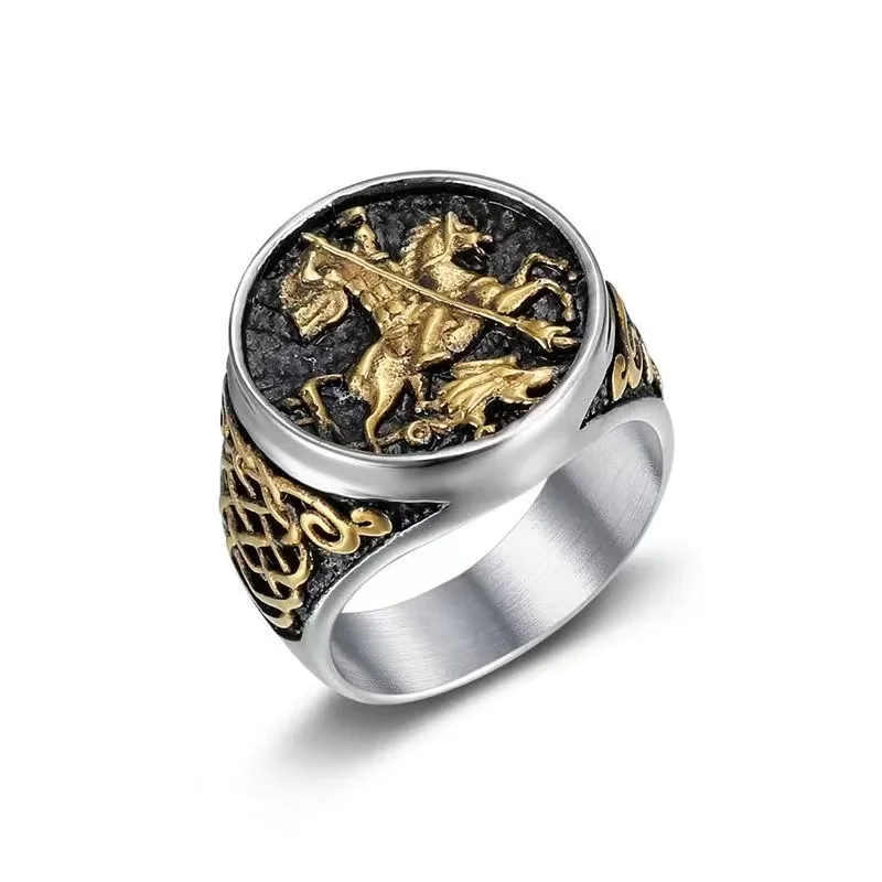 

2023 New Ring Steel Stainless Steel Vacuum Plated Saint George Dragon Slayer Knight Men's Ring