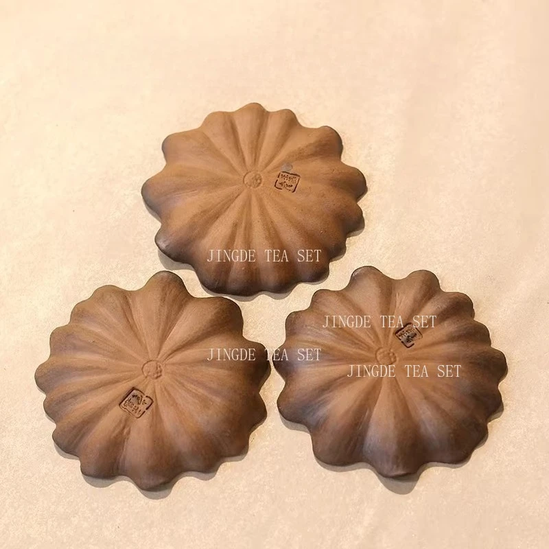 Vintage Lotus Leaf Tea Tray Chinese Handmade Carving Household Dry Foam Table Coarse Pottery Small Tea Tray Tea Set Accessories