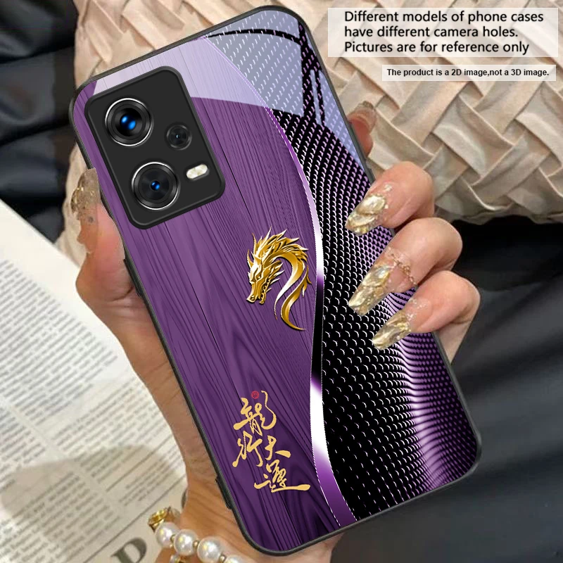 Elegant Black Tempered Glass Phone Case with Traditional Dragon Totem Design