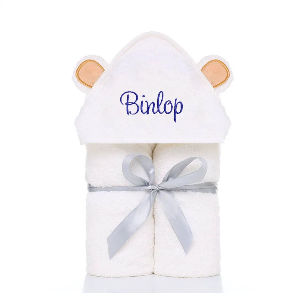 Name Children's Newborn Babies Soft Bamboo Fiber Absorbent Personalized Embroidery with Hat Cape Wearable Bath Towel