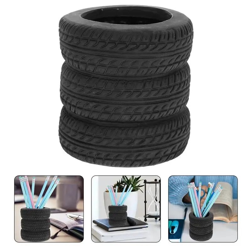 Tire Shaped Pencil Holder Pen Holder Tool Car Tire Stationery Accessories Desk Kids School Office Decor Christmas