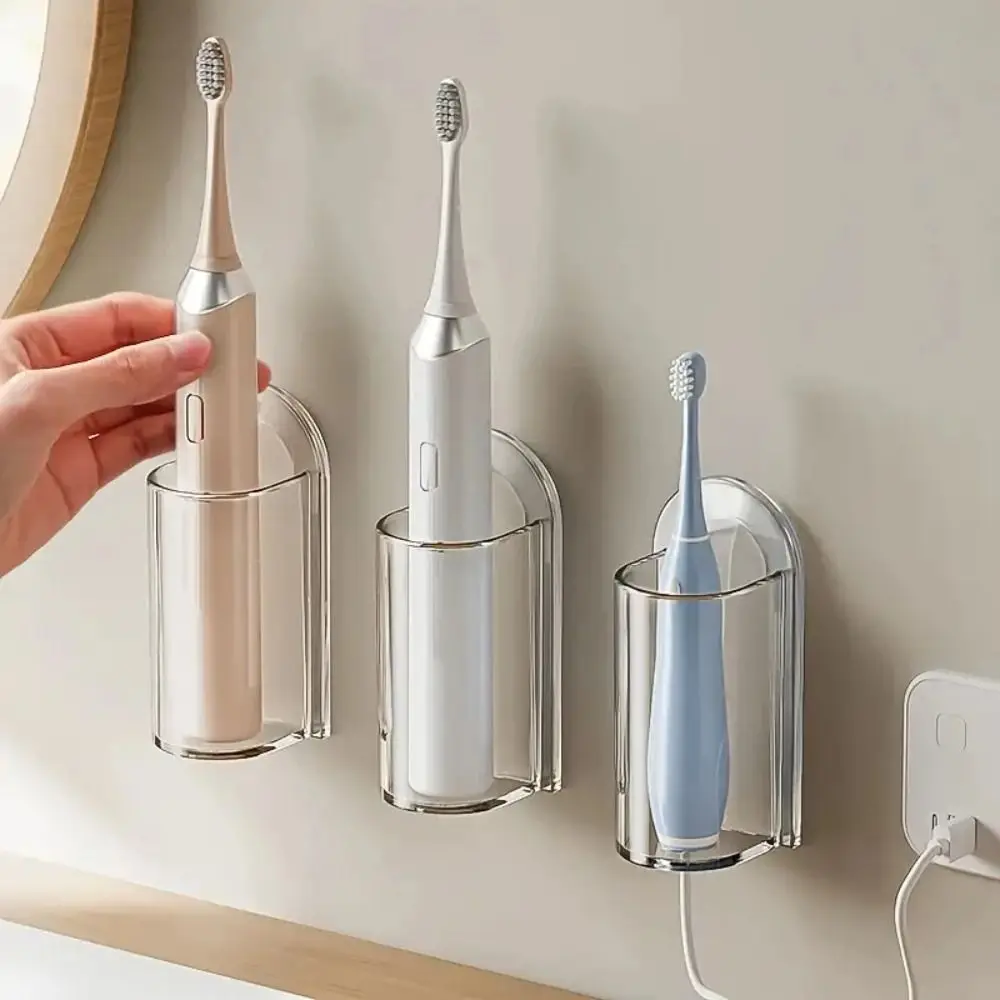Wall Mount Electric Toothbrush Holder Space Saving Punch-Free Toothbrush Storage Rack Transparent Electric Base