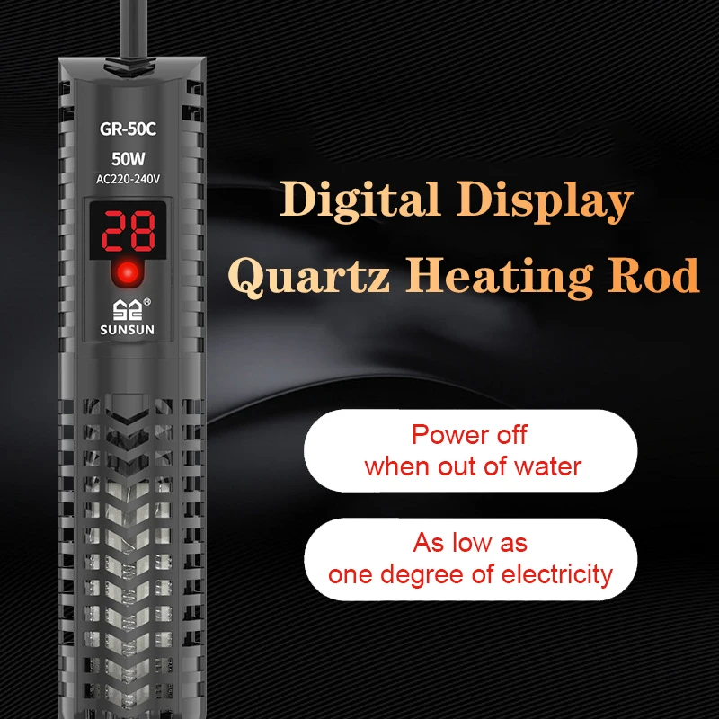 SUNSUN Aquarium Submersible Heater Fish Tank Quartz Glass LCD Display 220V Digital Heating Rod Constant Temperature Control 200W 1