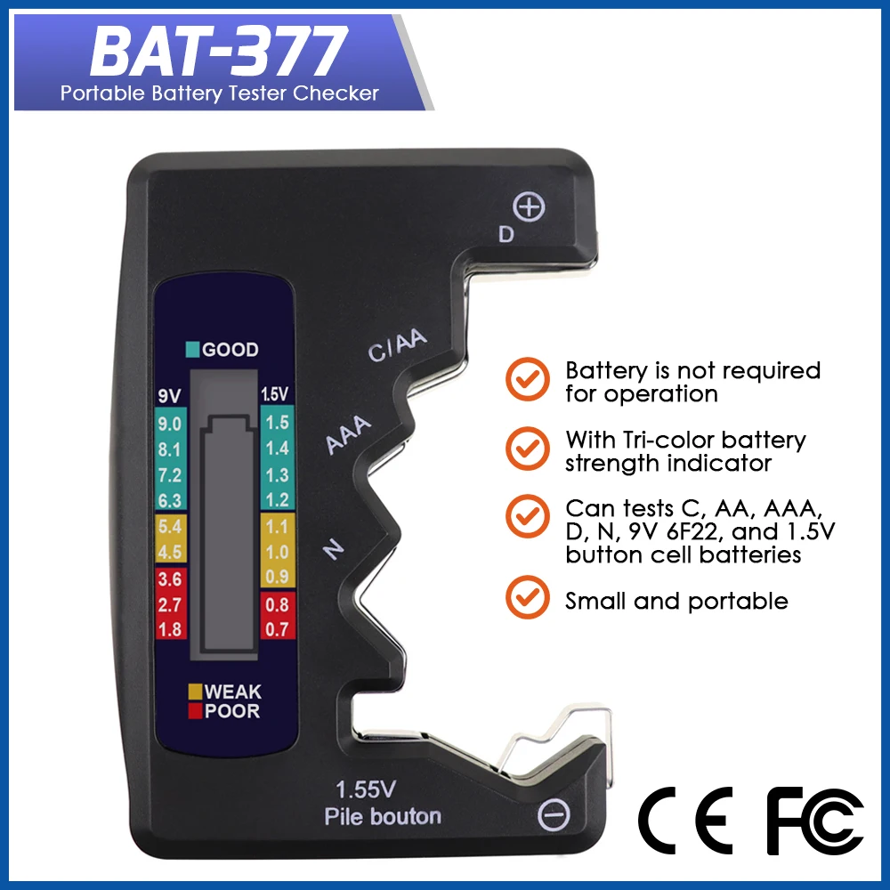 Battery Tester Professional Battery Tool Battery Charge Indicator C AA AAA D N 9V 1.5V Button Cell Battery Digital Pocket Checke