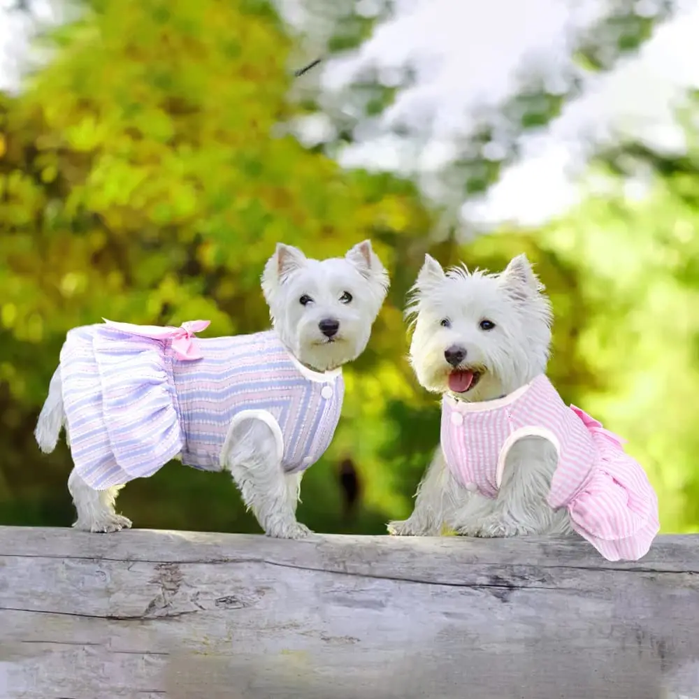 Pet Dress Pet Dog Clothes Cute Small Medium Cat Dog Princess Dresses Puppy Bow Knot Dress Pet Tutu Dresses Striped Mesh Puppy Dog Princess Summer