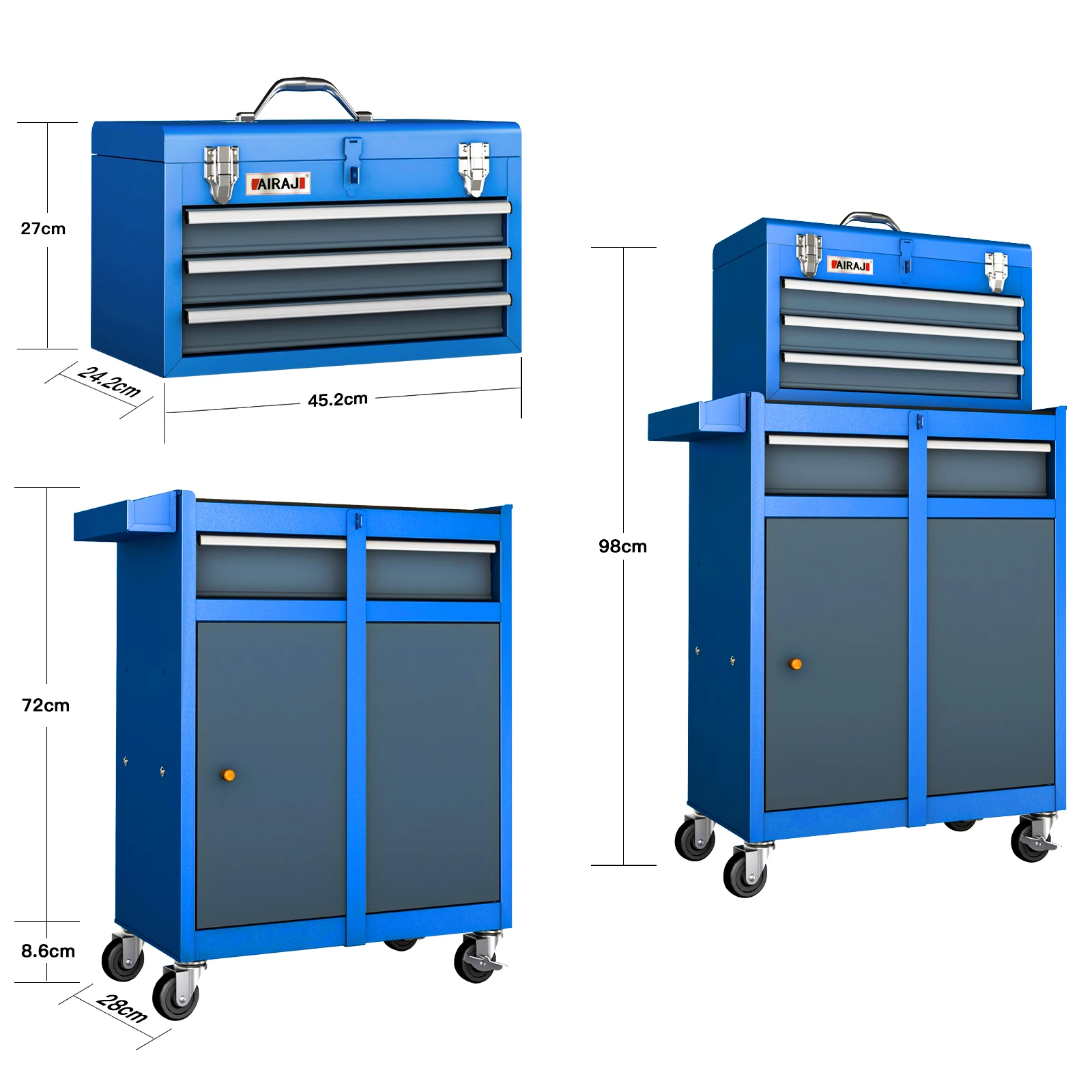 AIRAJ Tool Chest with Wheels & 4 Drawers Tool Chest Storage with Portable Toolbox Tool Cabinet Combo by Self-Locking System