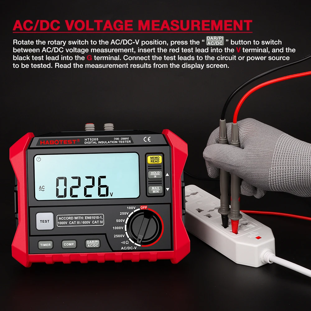 Multifunctional Tester HABOTEST HT5205 Megohmeter Digital Insulation Multimeter 2500V High-Precision Voltmeter Resistance