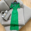 YuooMuoo Ins Hot Sexy Wrap Hips Split Knitted Long Dress Spring Summer Turn-down Collar Slim Elastic Bodycon Party Dress Outfits