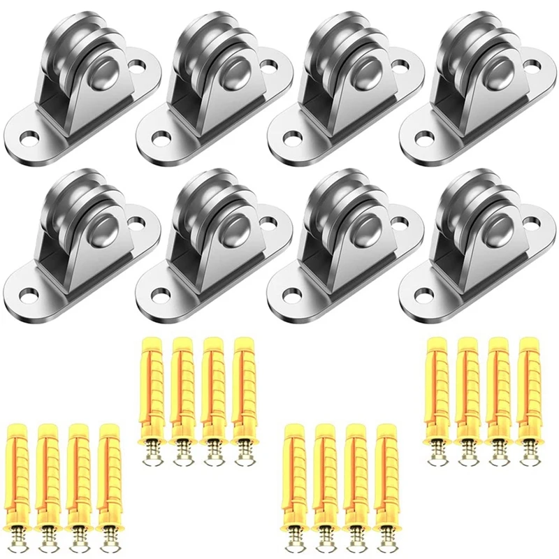 Pulley Block 304 Stainless Steel Small Silent Material Handling and DIY Kits Moving 8PCS fixed pulley,lifting rope pulley