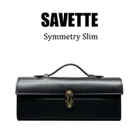 Savette Brand Genuine Leather Tote Women's Simple Handbag Small Square Bag Baguette Bags High Quality Savette Symmetry Slim Bag 1