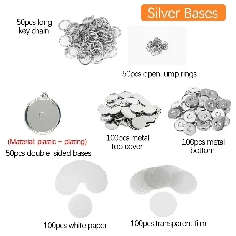 DIY Double-Side Key Ring Badge Button Making Parts 50PCS/Set 25mm 32mm 37mm Round Badge Keychain Pendant Materials
