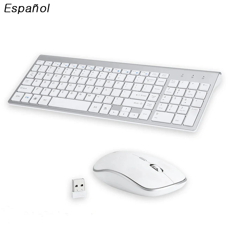 Combo Tastiera E Mouse Wireless 2.4G – Set Portatile Silenzioso Con Batteria A Lunga Durata, Full Size Per PC, Desktop, Laptop E Tablet (Bianco) - 3