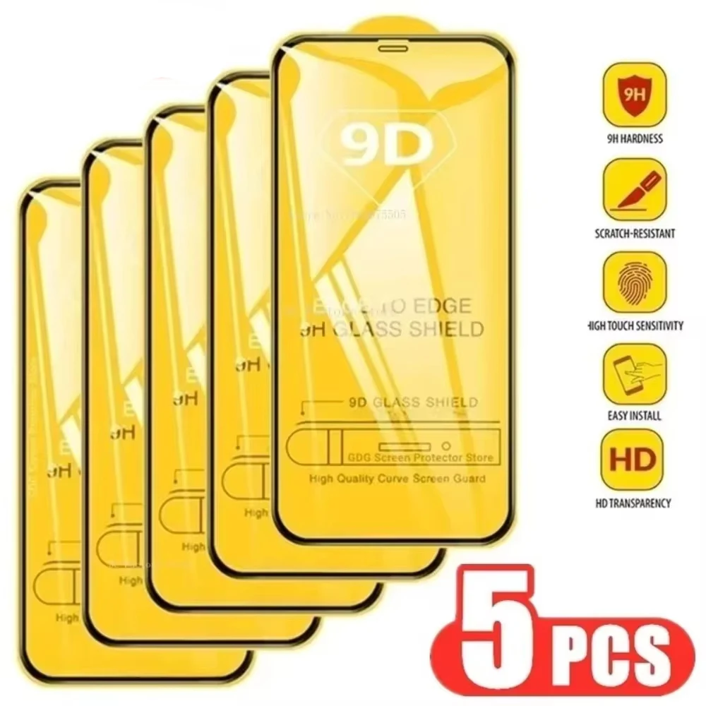 Premium 9D Tempered Glass Screen Protector Pack - 5 Pieces