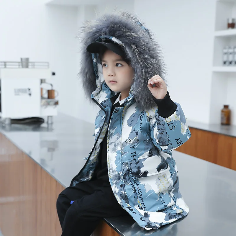 Russian Winter Children Boys Down Jacket Camouflage Waterproof Hooded