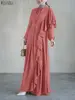 2026 ZANZEA Autumn Spring Ruffled Dress Elegant Muslim Abaya Robe Femme O Neck Long Sleeve Sundress IsIamic Hijab Kaftan Ramadan