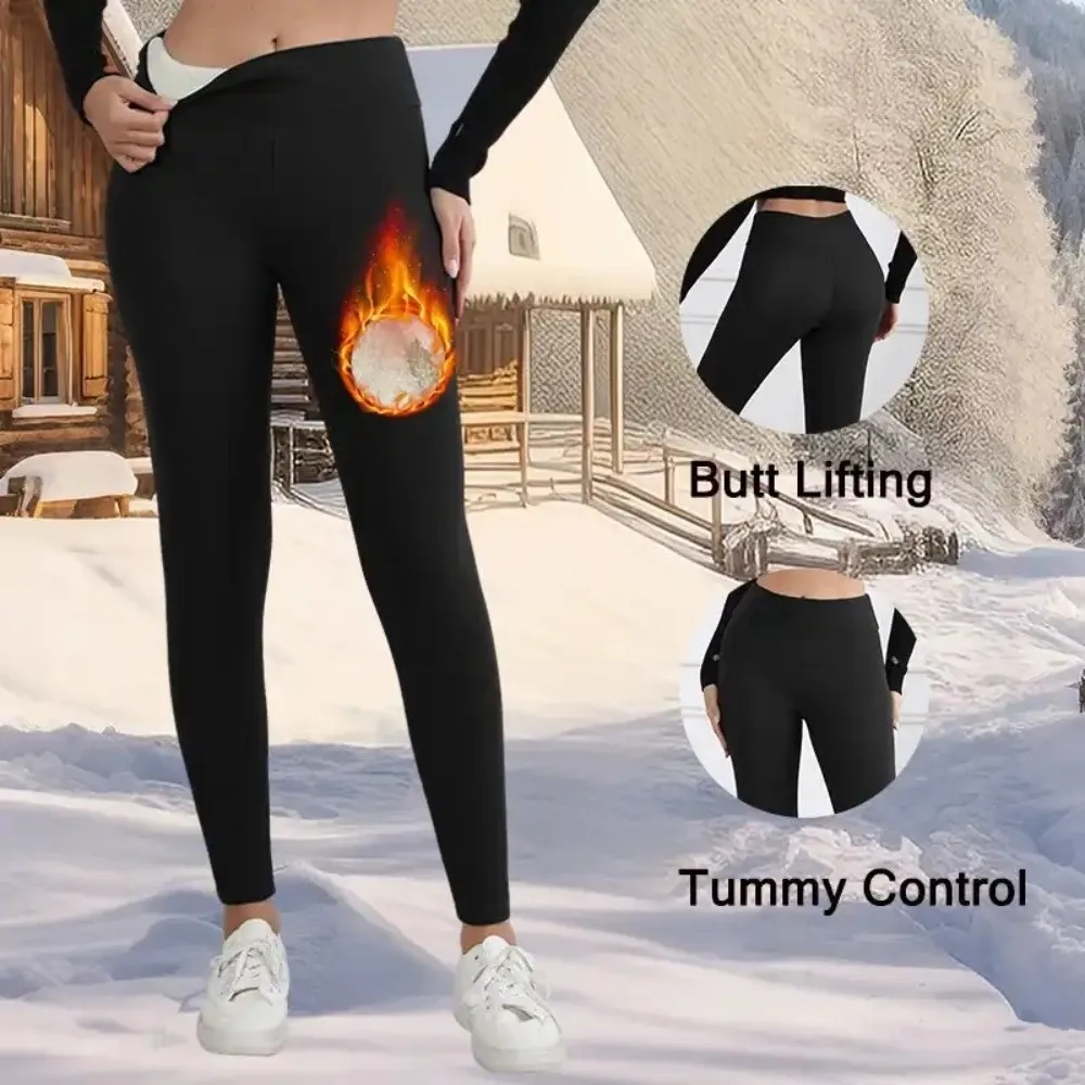 Fashion High Waist Fleece Leggings Elastic Prevent Cold Velvet Tights Thicken Slim Warm Yoga Pilates Pants Outdoor Activities