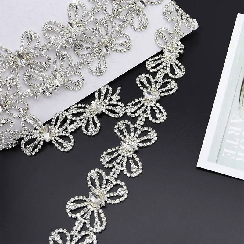 

High-end Crystal Rhinestone Chain Trim Bow knot Trim for Wedding Decoration,Gorgeous lace applique Sewing Craft,DIY Accessories