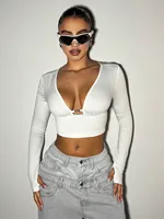 Lisa V-neck Hollow Long Sleeve Top 1