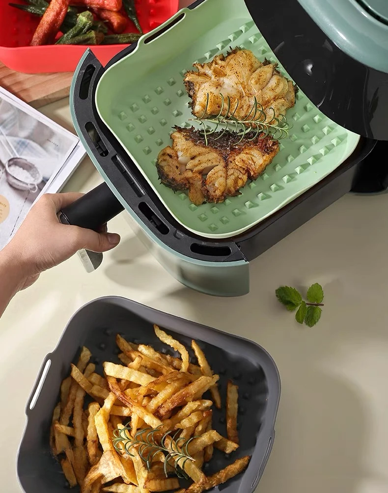 Air Fryer Silicone Pot Thick Reusable Silicone Square Air Fryer Liners Replacement of Parchment Liner Paper Basket air fryer liners