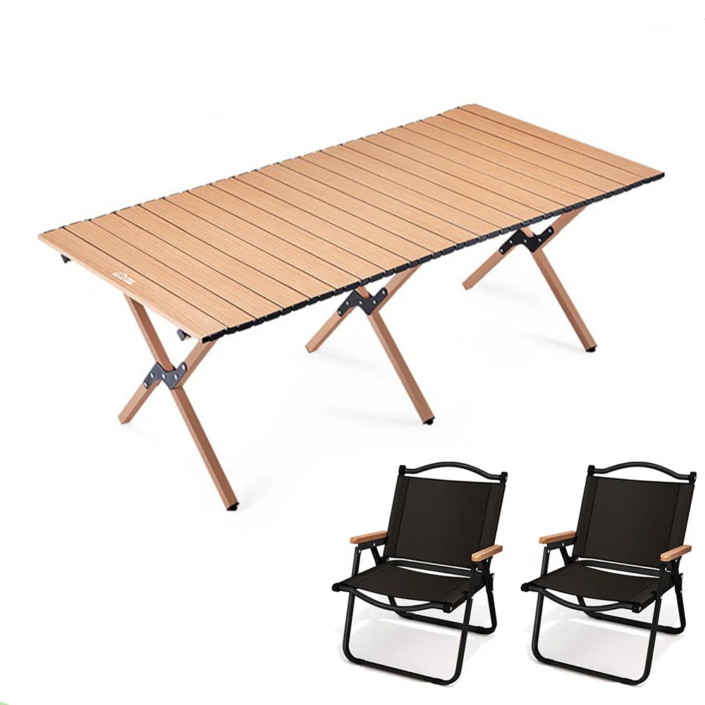 Outdoor folding tables and chairs Wood grain steel Chicken rolls table  Picnic camping chair Beach table Free storage bag - AliExpress, image size:1000x1000