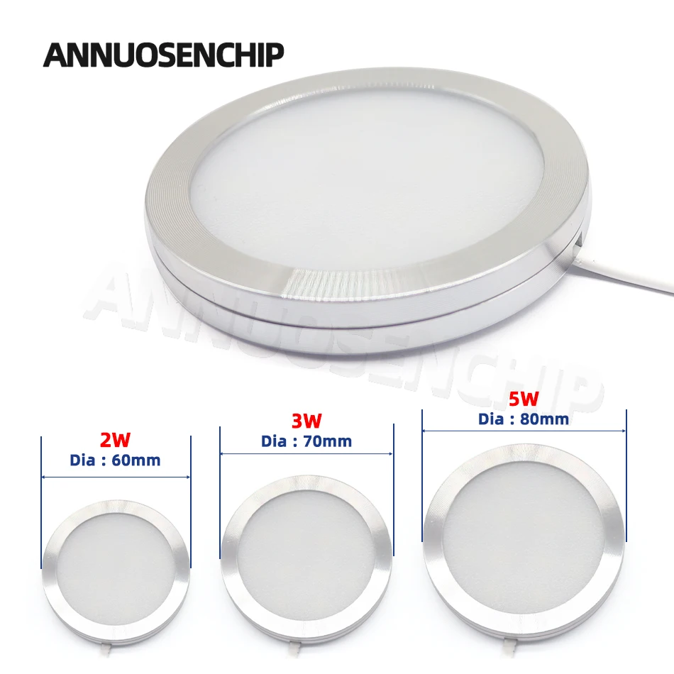 DC 12V Round LED Cabinet Light Dimmable Ultra Thin Aluminum for Kitchen Under Cabinet Lighting 2W 3W 5W