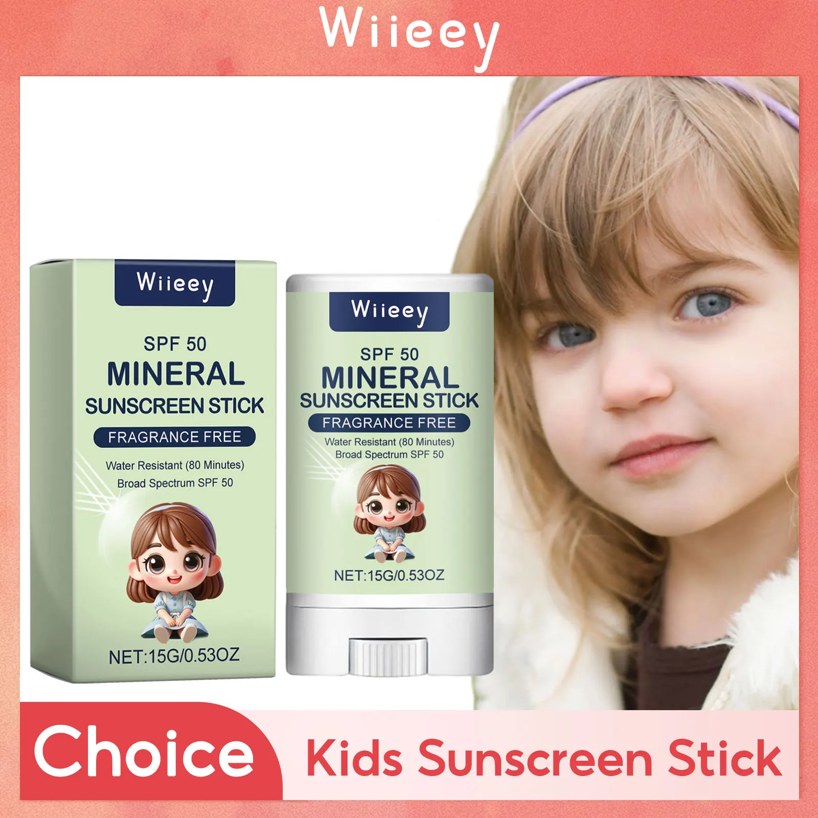 Kids Mineral Sunblock Stick Lasting Sun Protection Anti Solar UV Sunburn Refreshing Mild Nourishing SPF50+ Face Sunscreen Stick