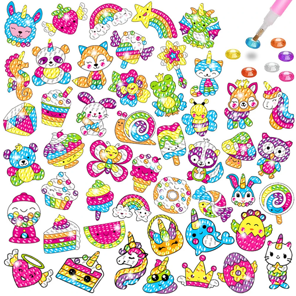 어린이 큰 보석 다이아몬드 페인팅 스티커 키트, DIY 예술 스티커, 숫자 별 만화 동물 다이아몬드 페인팅, 어린이 장난감, 12 개