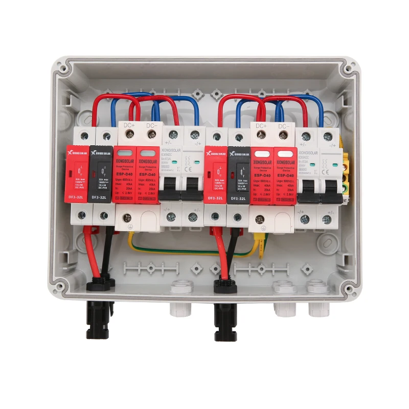Solar photovoltaic DC Combiner Box With Lightning Protection 2 input 2 out PV 600V Fuse MCB SPD Outdoor Waterproof Boxes IP65