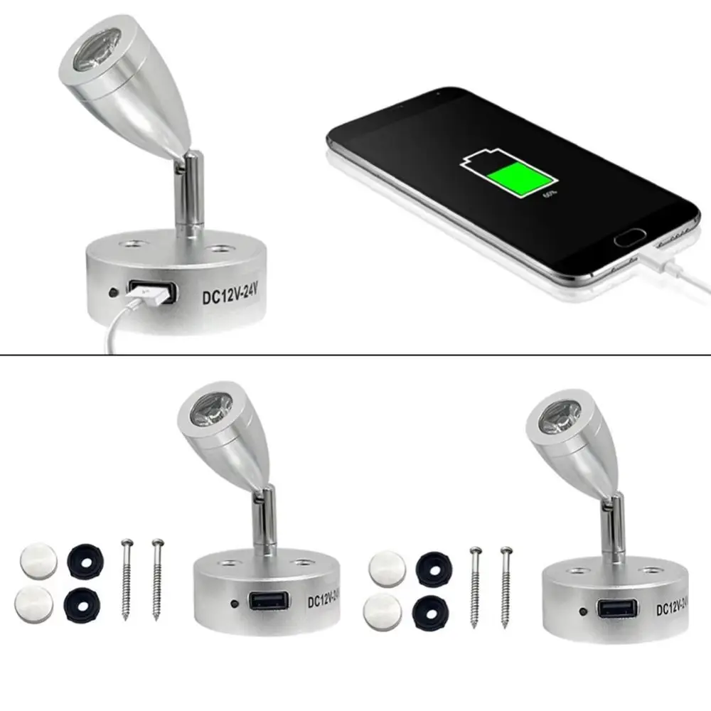 조명 솔루션 USB 전원 LED 독서등 벽걸이 침실등 스팟 조명 3W LED 12-24V RV 조명 RV 실내등