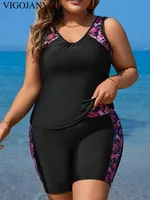 VigoJany 2026 Large Strapped Print Swimwear Women Plus Size Boxer Tankini Set Swimsuit 2 Piece High Waist Chubby Bathing Suit