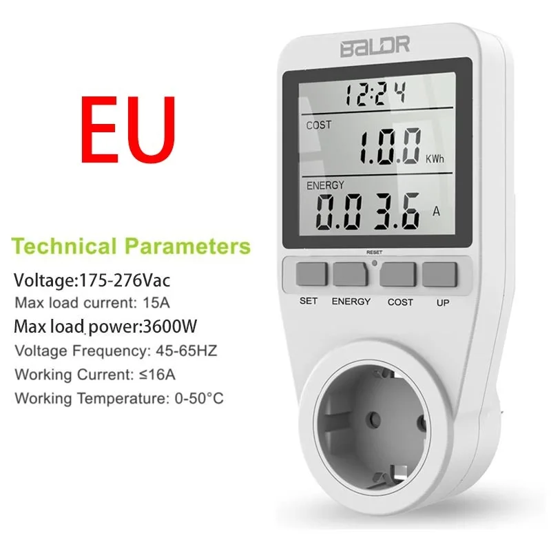 AC 110V/220V Light Wattmeter Power LCD Energy Meter Power Monitor EU Plug Socket